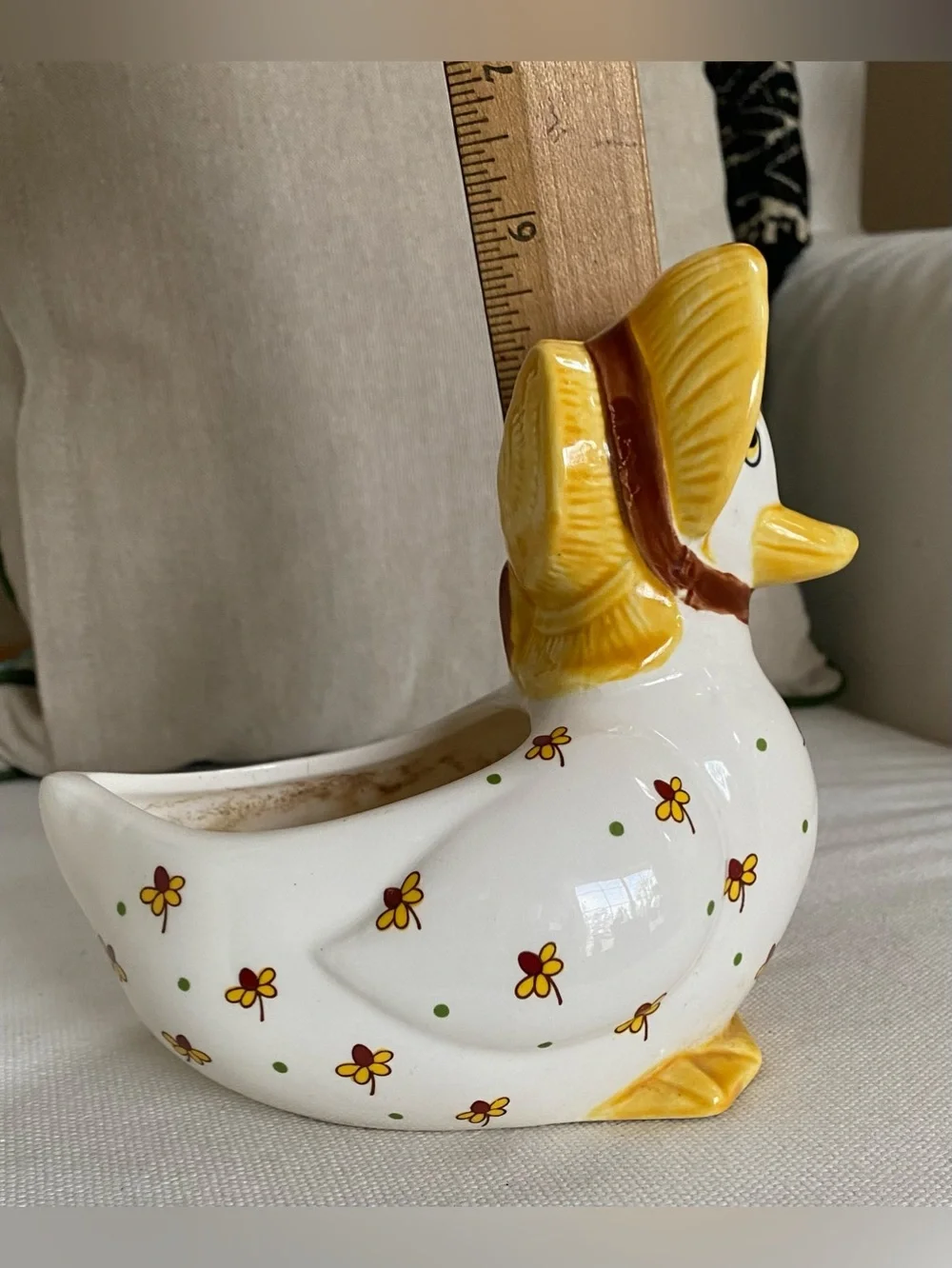 Vtg 70s Josef Originals Country Duck Ceramic Planter Mother Goose Bonnet & Bow